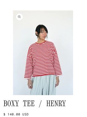 State the Label Boxy Tee / Henry - Red & White Striped Women's Top Small/Medium